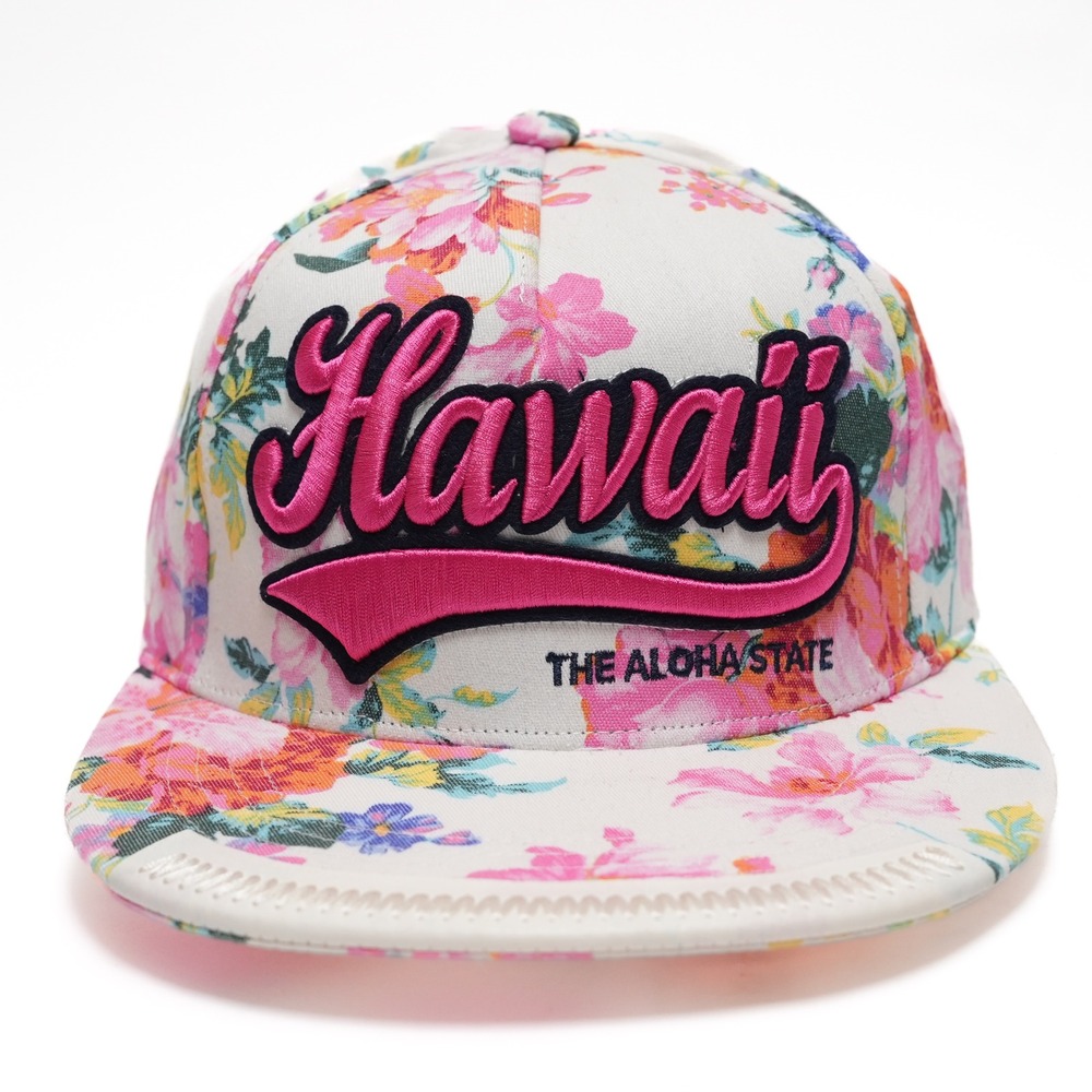 Robin Ruth Hawaii Snapback Hat Floral Print‎ Pink The Aloha State White Cotton